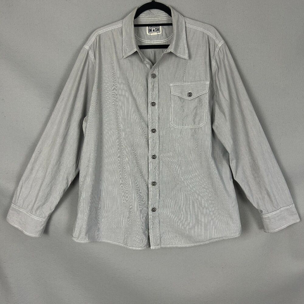 Converse One Star XL Gray Stripe Button Up Shirt Long Sleeve Pocket Casual